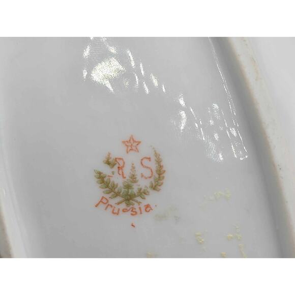 Antique 1890s RS Prussia Gold Trimmed Reflecting Water Lilies 9.5" Celery Dish - Picture 2 of 10
